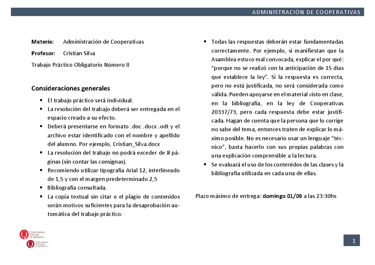 Trabajo Práctico II: Administración de Cooperativas 2025 - Guía y ...