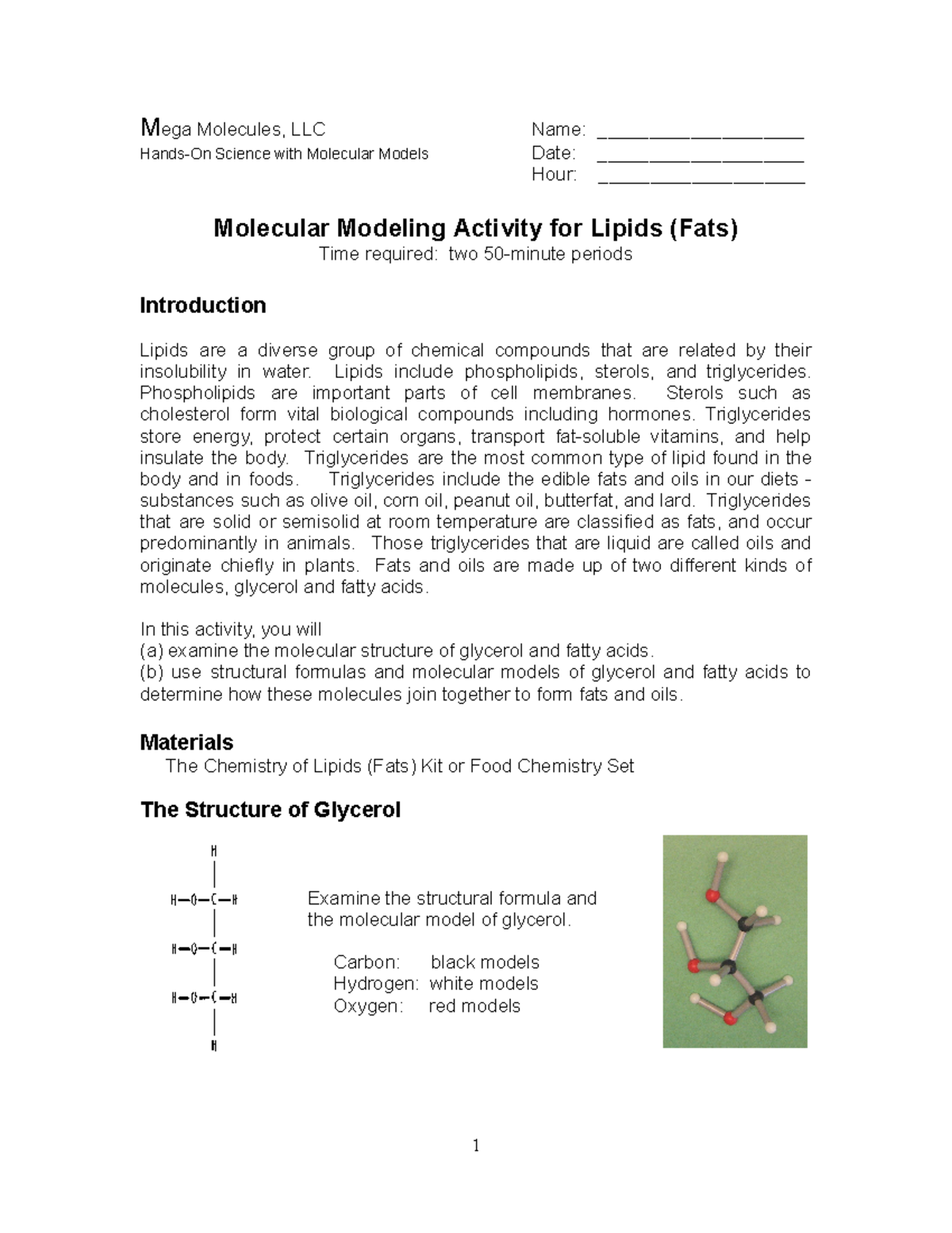 Molecular Modeling Activity for Lipids (Fats) - Kaianna Mc Alpine - Studocu
