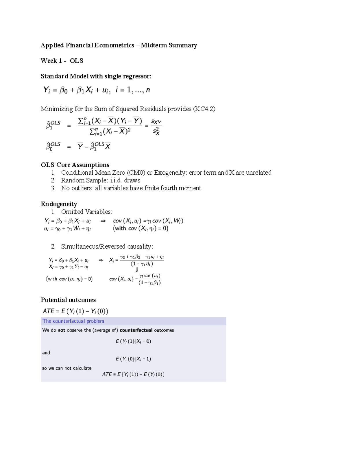 Applied Financial Econometrics (KC4.2) - Midterm Summary Notes ...