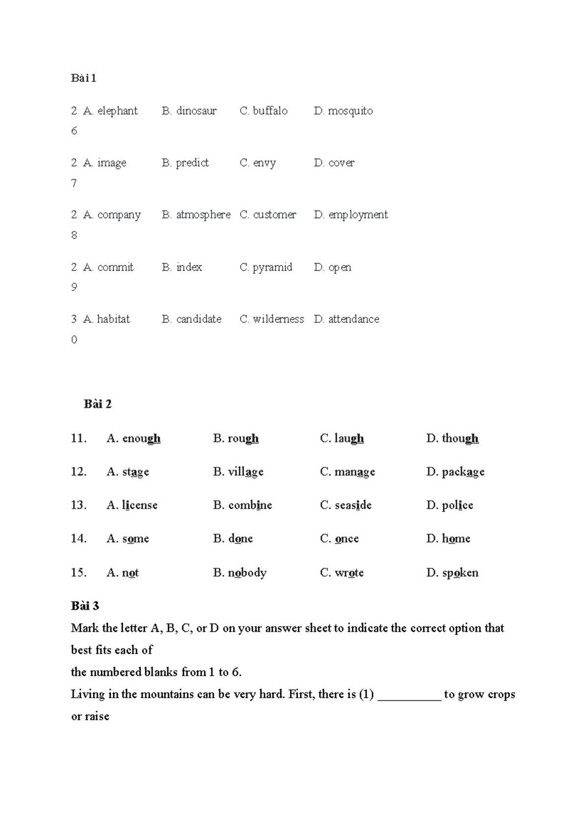 Bài 1 - Unit 5: Vocabulary and Grammar Exercises - Studocu
