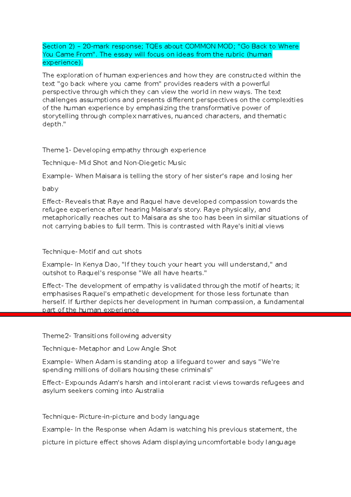 ENG201 Essay Notes: Exploring Human Experience in "Common MOD" - Studocu