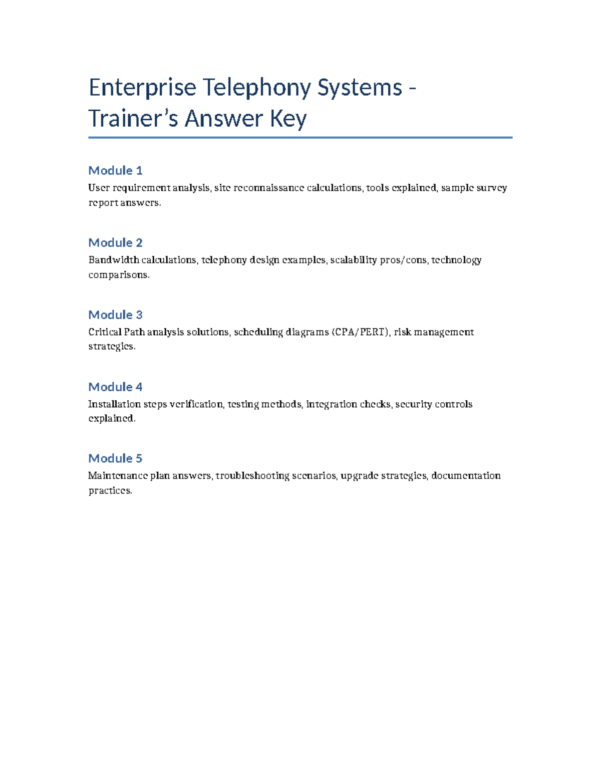 Enterprise Telephony Answer Key All Modules - Enterprise Telephony ...