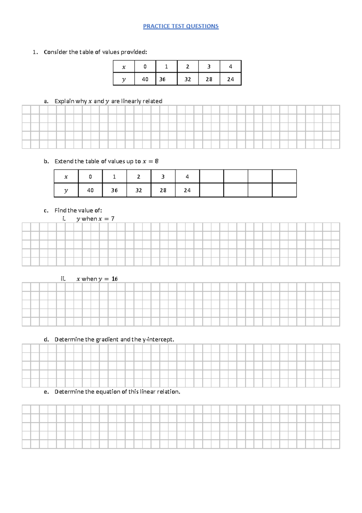 Practice Test (2) - Linear Functions: Questions & Solutions - Studocu