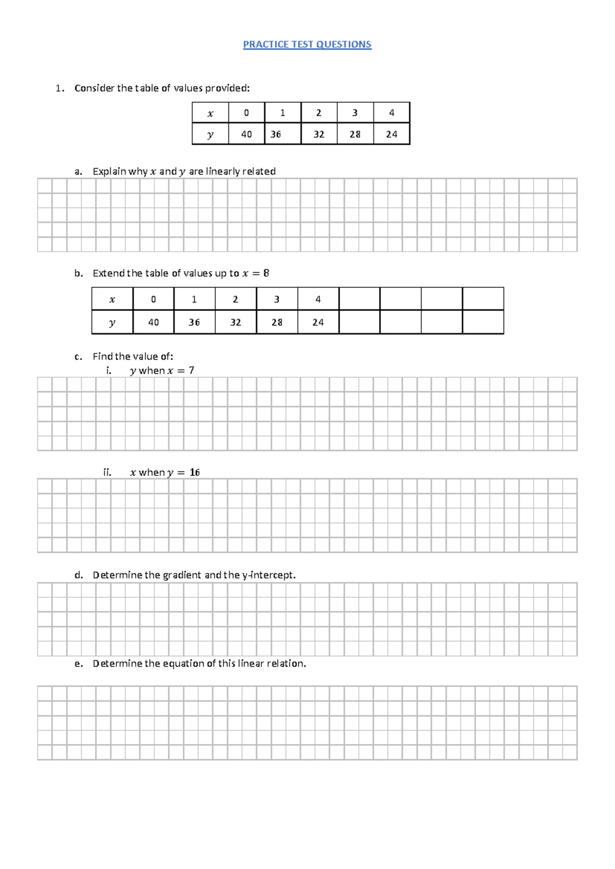 Practice Test (2) - Linear Functions: Questions & Solutions - Studocu