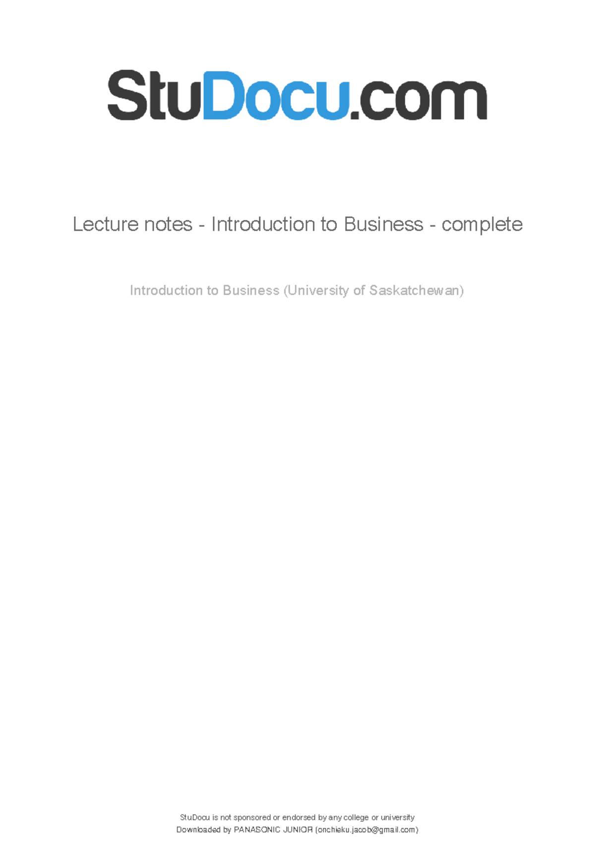 Comm 101 Lecture Notes: Complete Guide to Introduction to Business ...