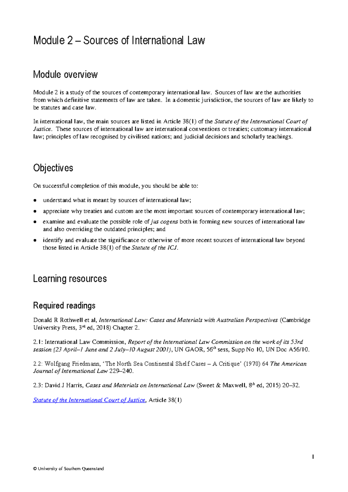 Module 2 - Overview of Sources & Customary International Law - Studocu