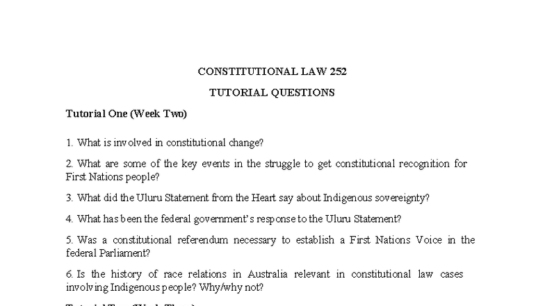 Constitutional Law 252: Comprehensive Tutorial Questions Overview - Studocu