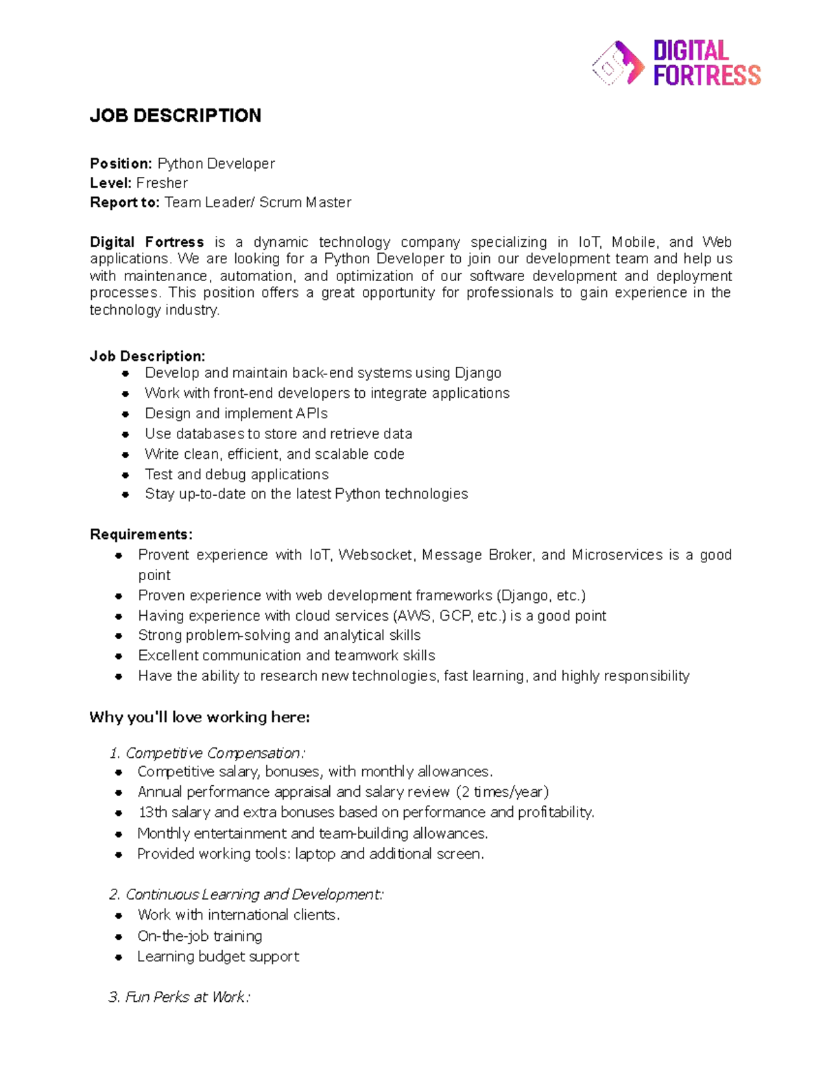 [DF] JD for Python Developer - Fresher Position at Digital Fortress ...