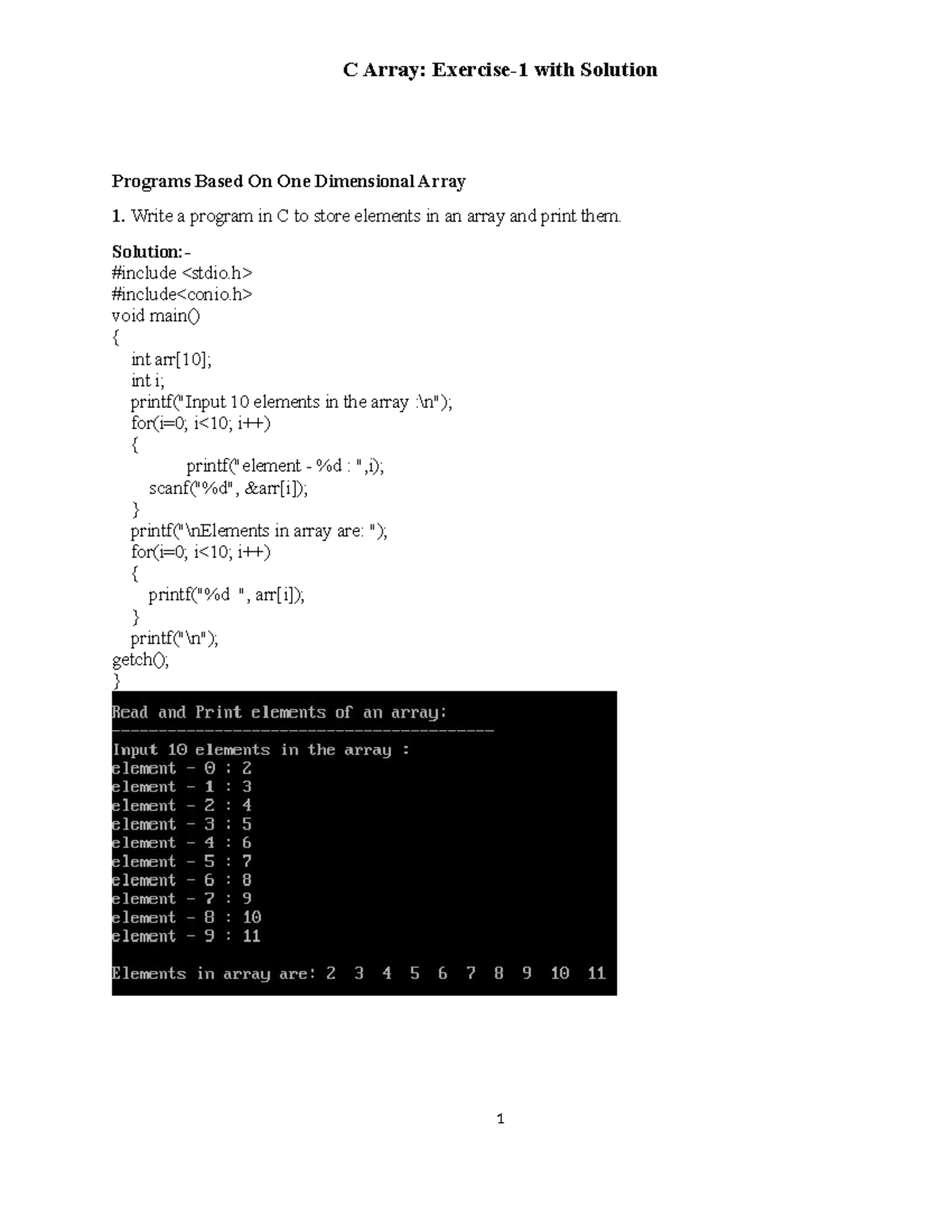 C Array Solutions: Programs for One Dimensional Arrays - Studocu