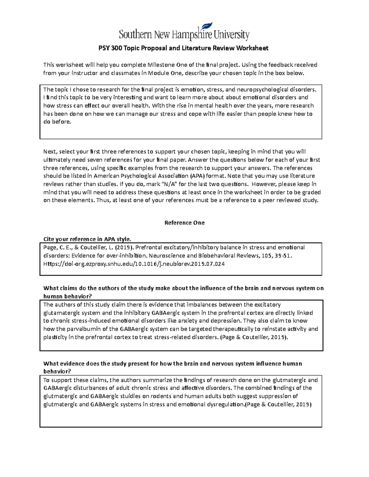 PSY 300 Final Project Topic Proposal & Lit Review Worksheet - Studocu