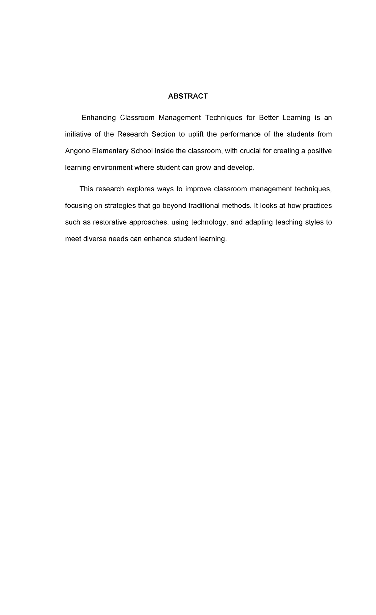CBAR - Enhancing Classroom Management Techniques for Angono Elementary ...