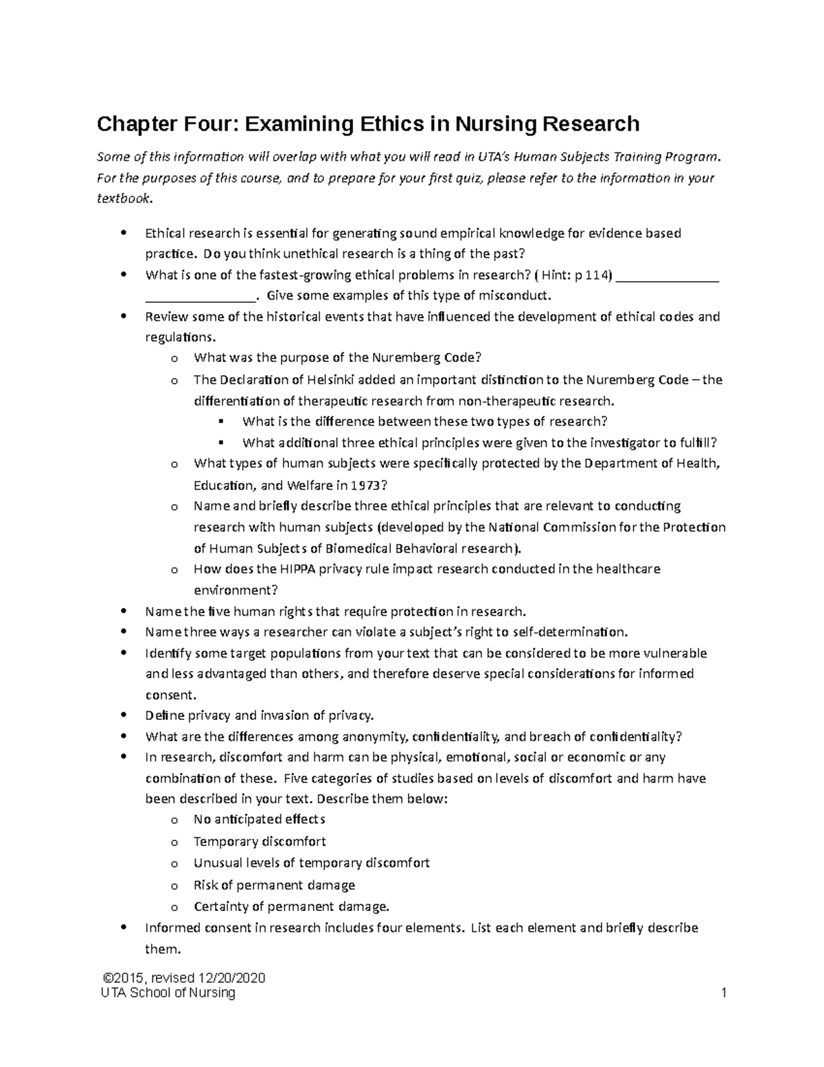 1 - Chapter Four: Examining Ethics in Nursing Research Some of this ...