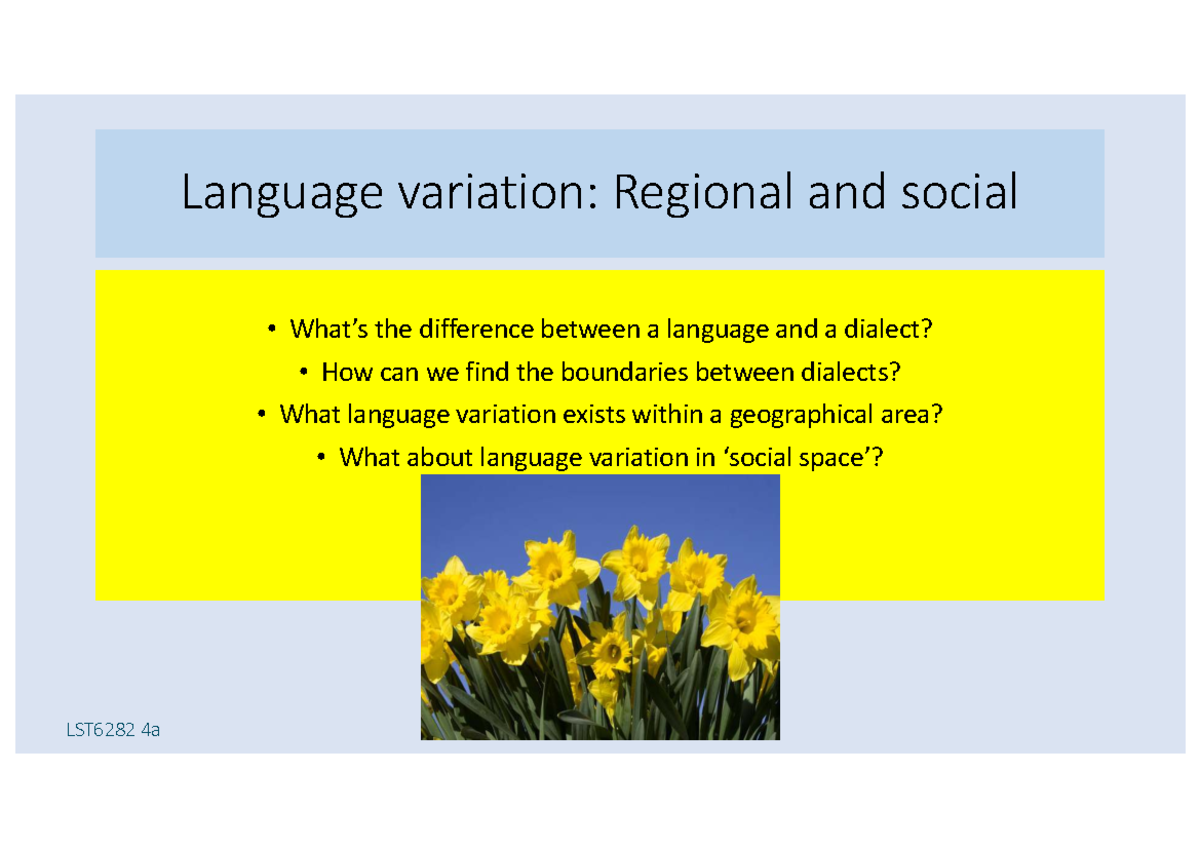 LST6282 4a Review: Language Variation and Dialect Distinctions - Studocu