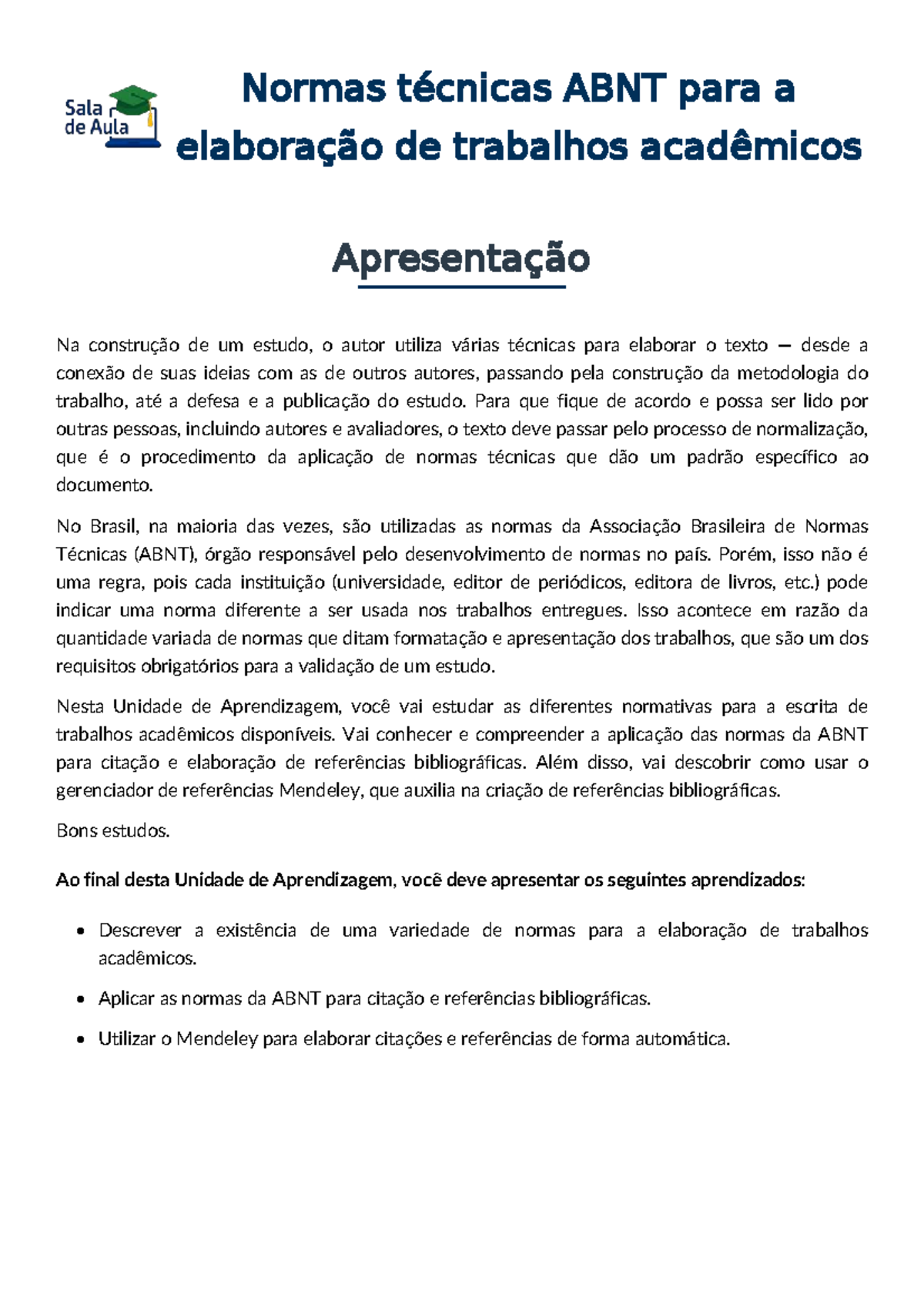Normas ABNT para Elaboração de Trabalhos Acadêmicos e Uso do Mendeley ...