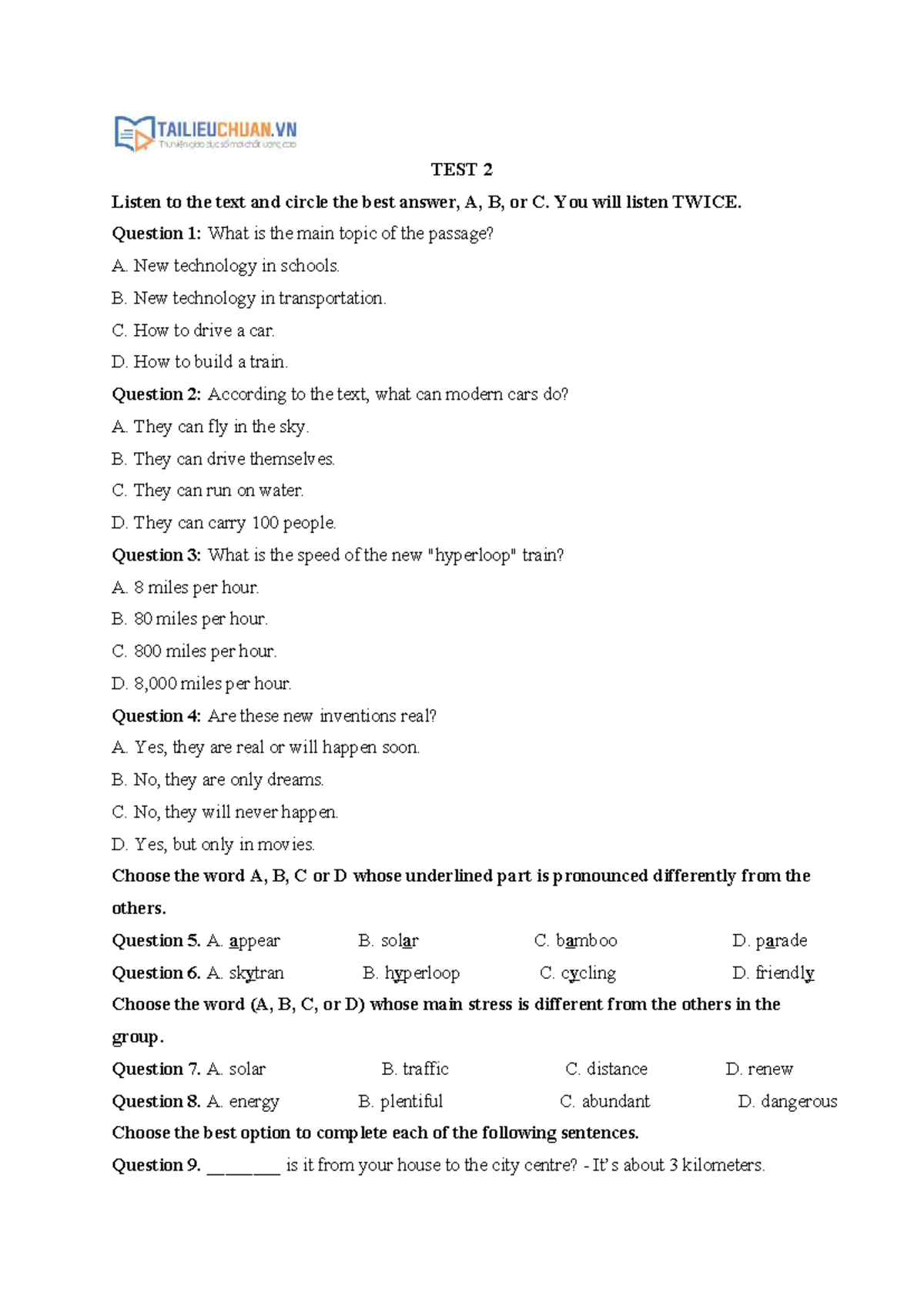 TEST 2 - Listening Comprehension Questions and Answers - Studocu