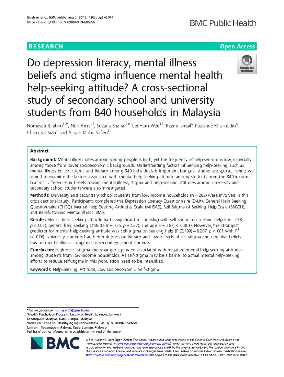 S12889 019 6862 6 - Mental Health Attitudes Among B40 Students in ...