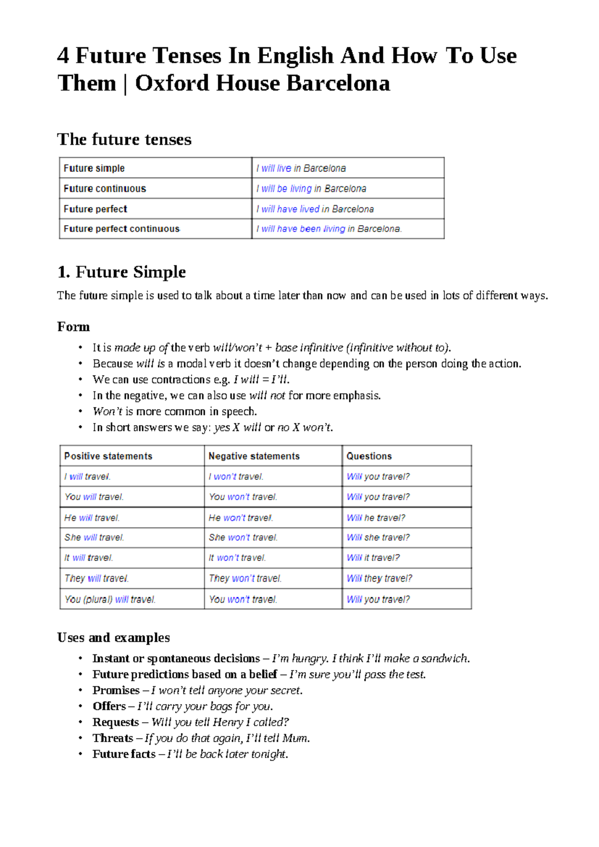 4 Future Tenses in English: Usage and Forms Explained - Studocu