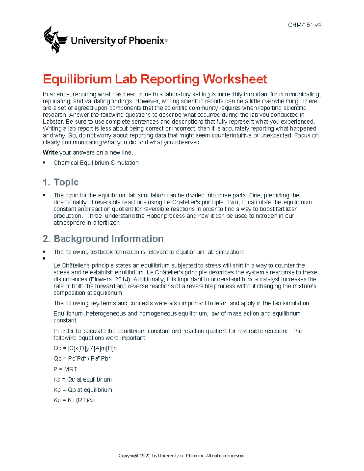 CHM/151 v4 Week 3 Equilibrium Lab Report: Observations & Findings - Studocu