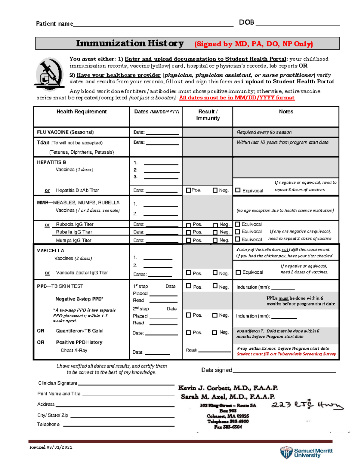 Immunization History Documentation - Health Requirement Checklist - Studocu