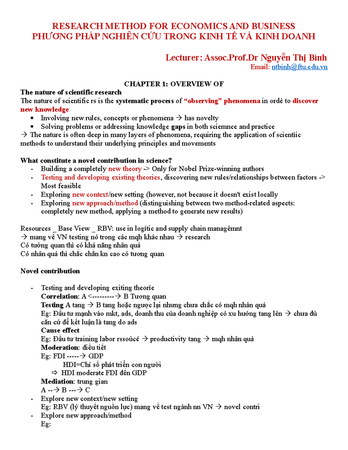 Research Methodology in Economics and Business (RESEARCH 101) - Studocu