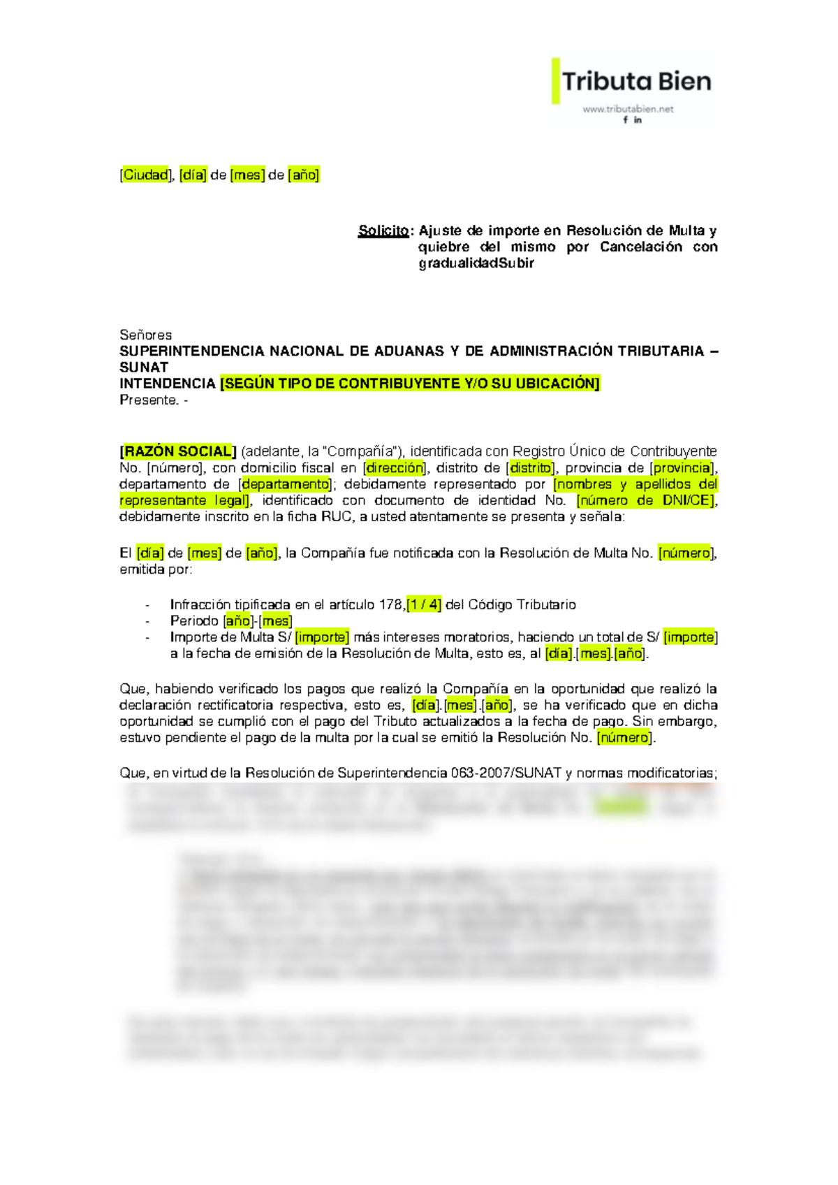C001. Solicitud de Ajuste de Multa y Acogimiento Gradualidad 60 - Document Preview