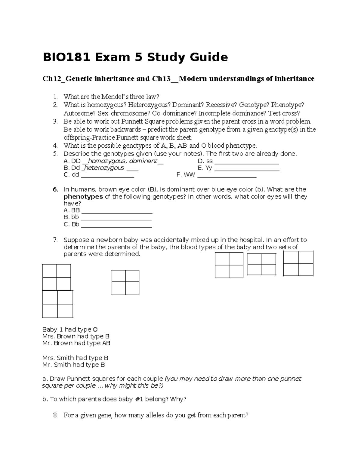 BIO181 Final Exam Study Guide: Genetic Inheritance & Modern Concepts ...