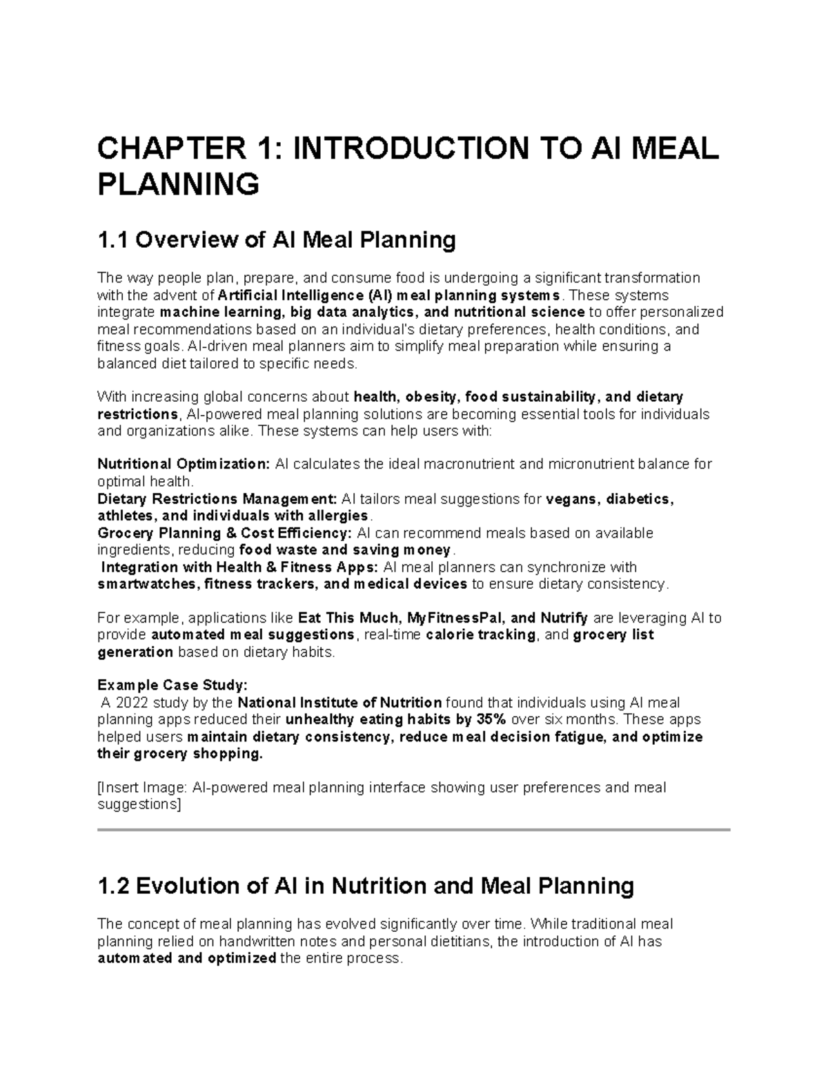 CHAPTER 1: INTRODUCTION TO AI MEAL PLANNING AND ITS EVOLUTION - Studocu