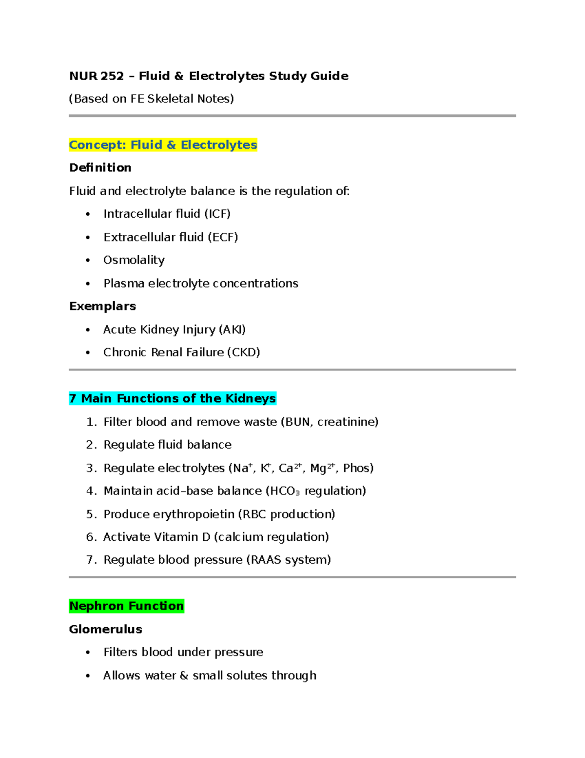 NUR 252 Fluid & Electrolytes Exam 2 Study Guide - 2025/2026 - Studocu
