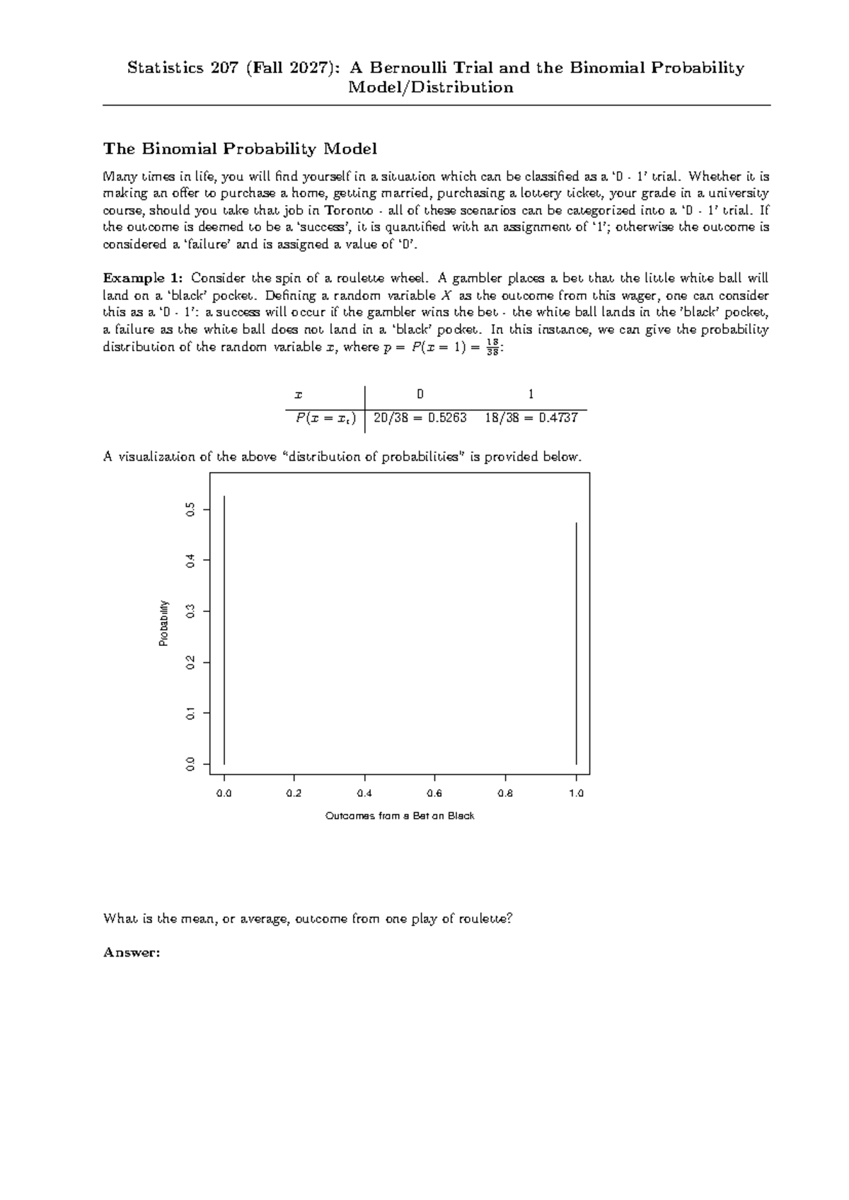 Statistics 207 (Fall 2027): Binomial Probability Lecture Notes - Studocu