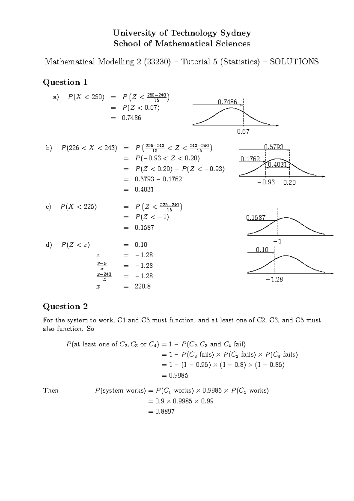 Mathematical Modelling 2 (33230) Tutorial 5 Solutions - Studocu