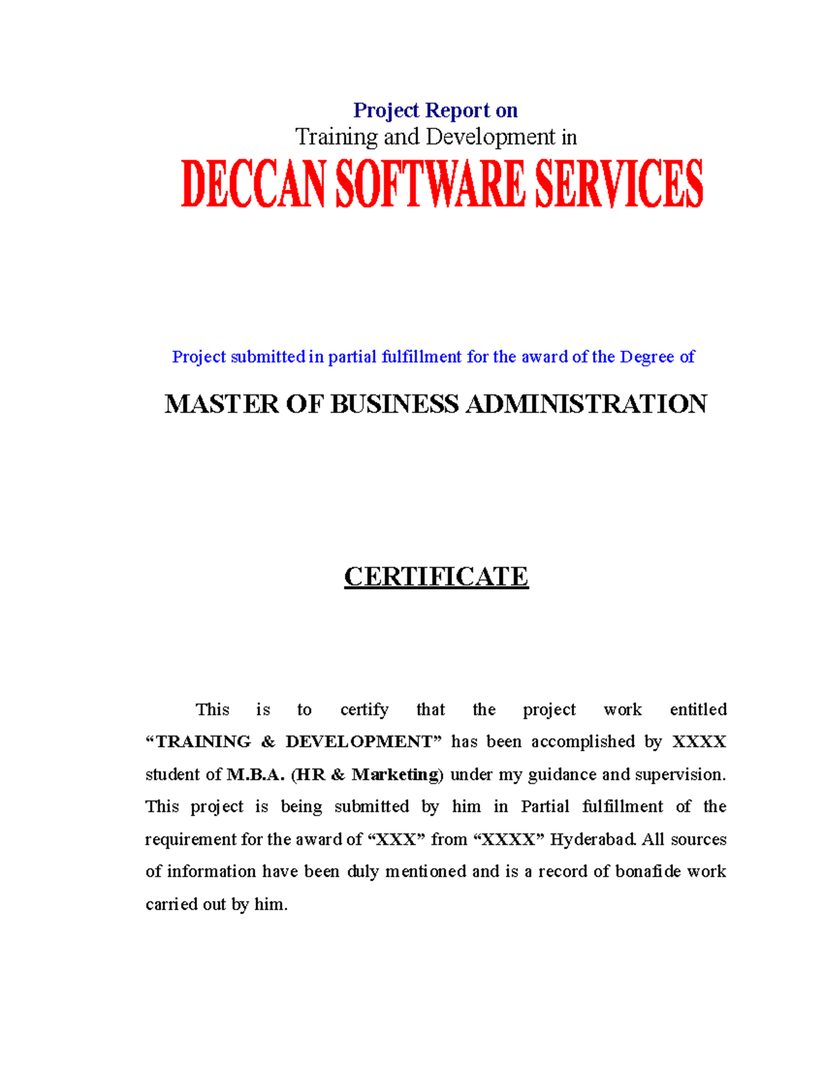 Project Report on Training & Development MBA HR & Marketing Project ...