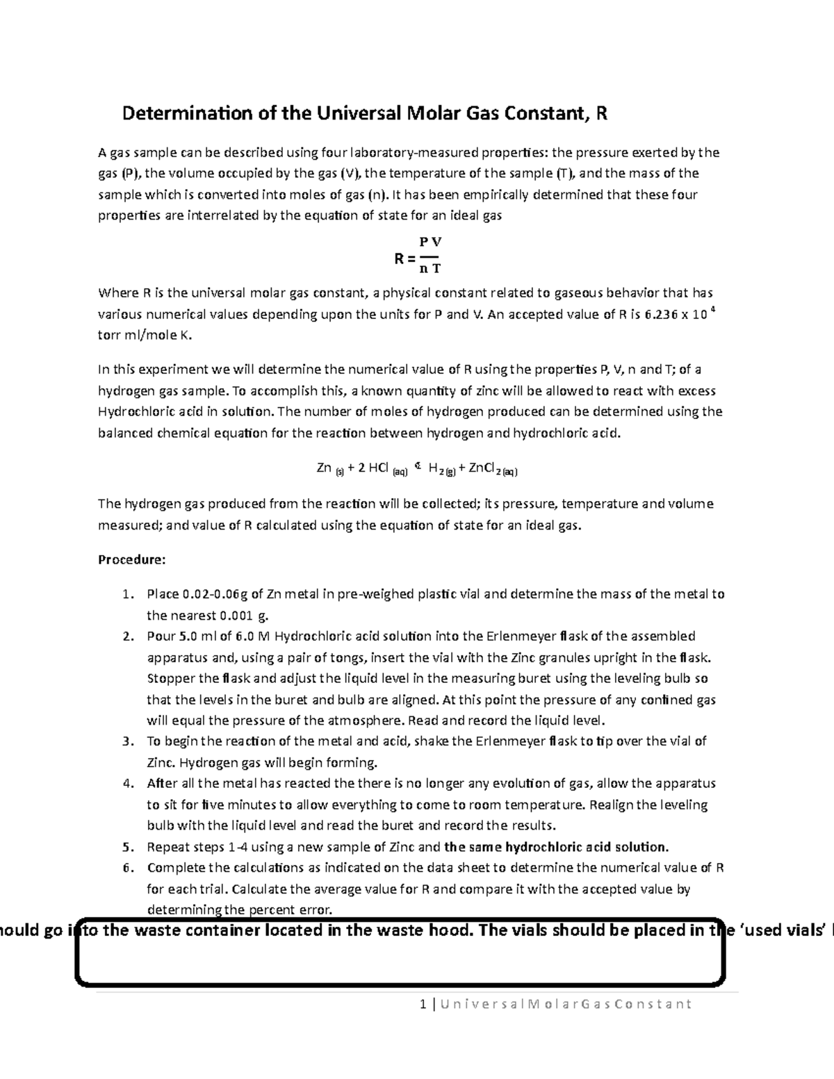 Determination of the Universal Molar Gas Constant R - Lab Experiment ...