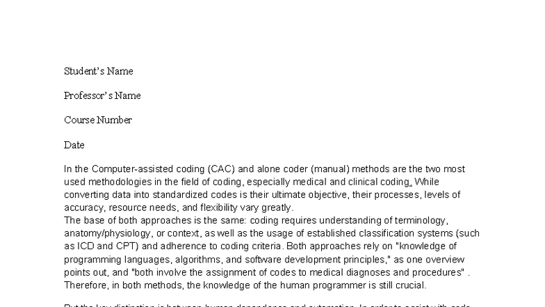 CAC vs Manual Coding: Methodologies in Medical Coding (Course Number ...