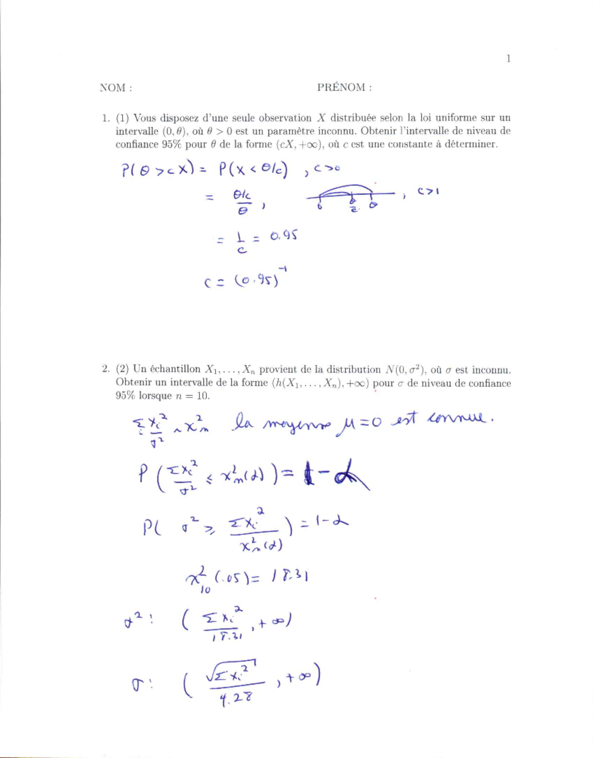Quiz 8: Estimation d'intervalle de confiance pour Θ et σ² - Studocu