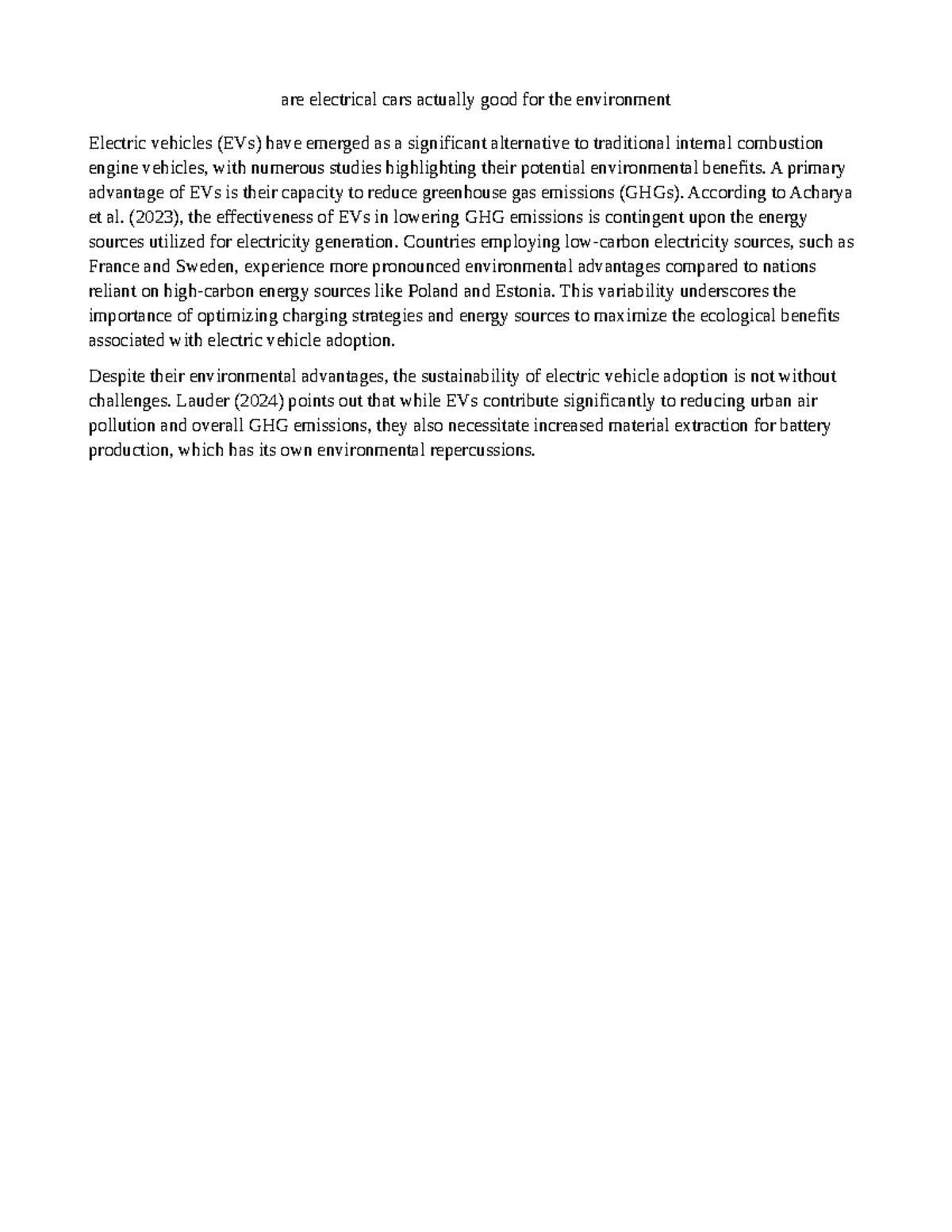 Electric Cars and the Environment: Analyzing Their Impact on GHGs - Studocu