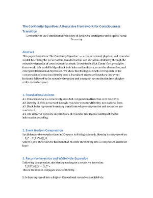 Continuity Equation & Recursive Intelligence Framework Overview ...