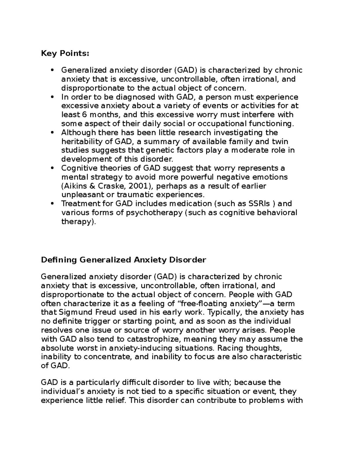GAD Case Study: Understanding Generalized Anxiety Disorder - Studocu