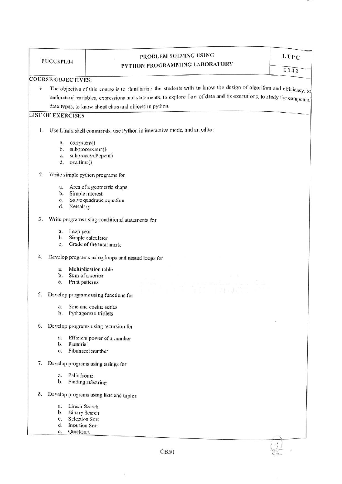 Python Programming Lab Notes - LTPC PUCC2PL04 CB50 - Studocu