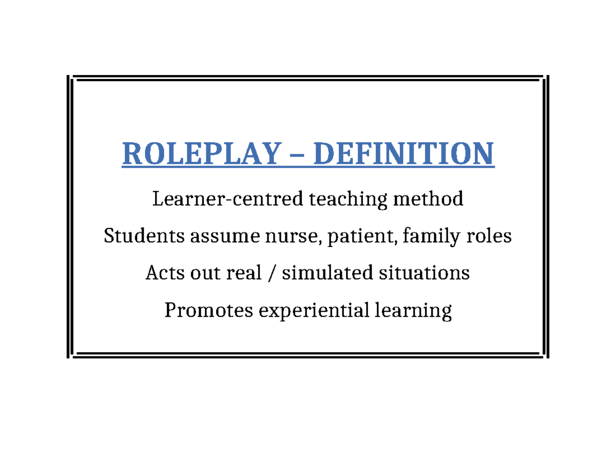 Flashcards Roleplay Centered Box Colour - ROLEPLAY – DEFINITION Learner ...
