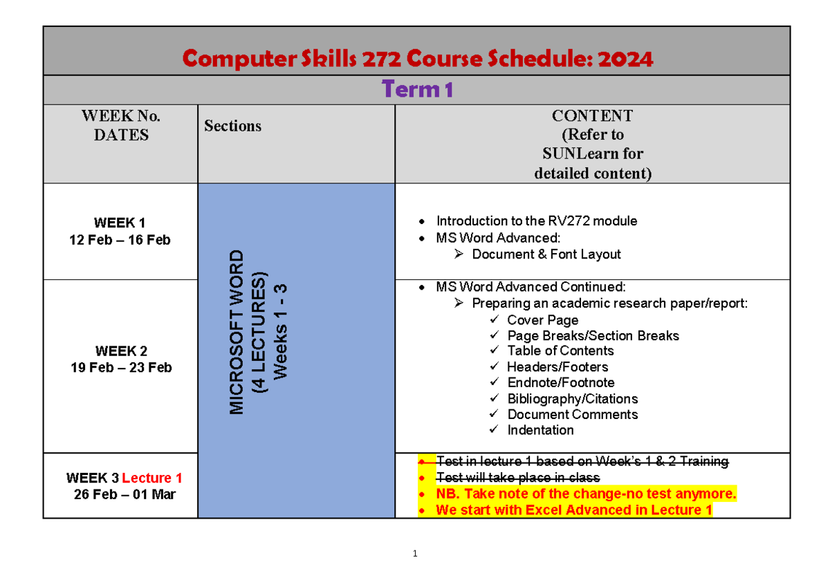 RV272 Computer Skills Course Schedule: Term 1 2024 - Studocu