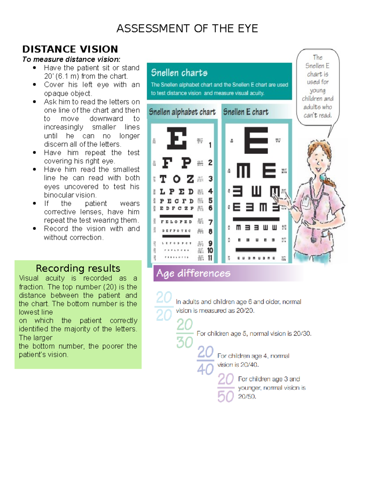 Assessment OF THE EYE - ASSESSMENT OF THE EYE DISTANCE VISION To ...