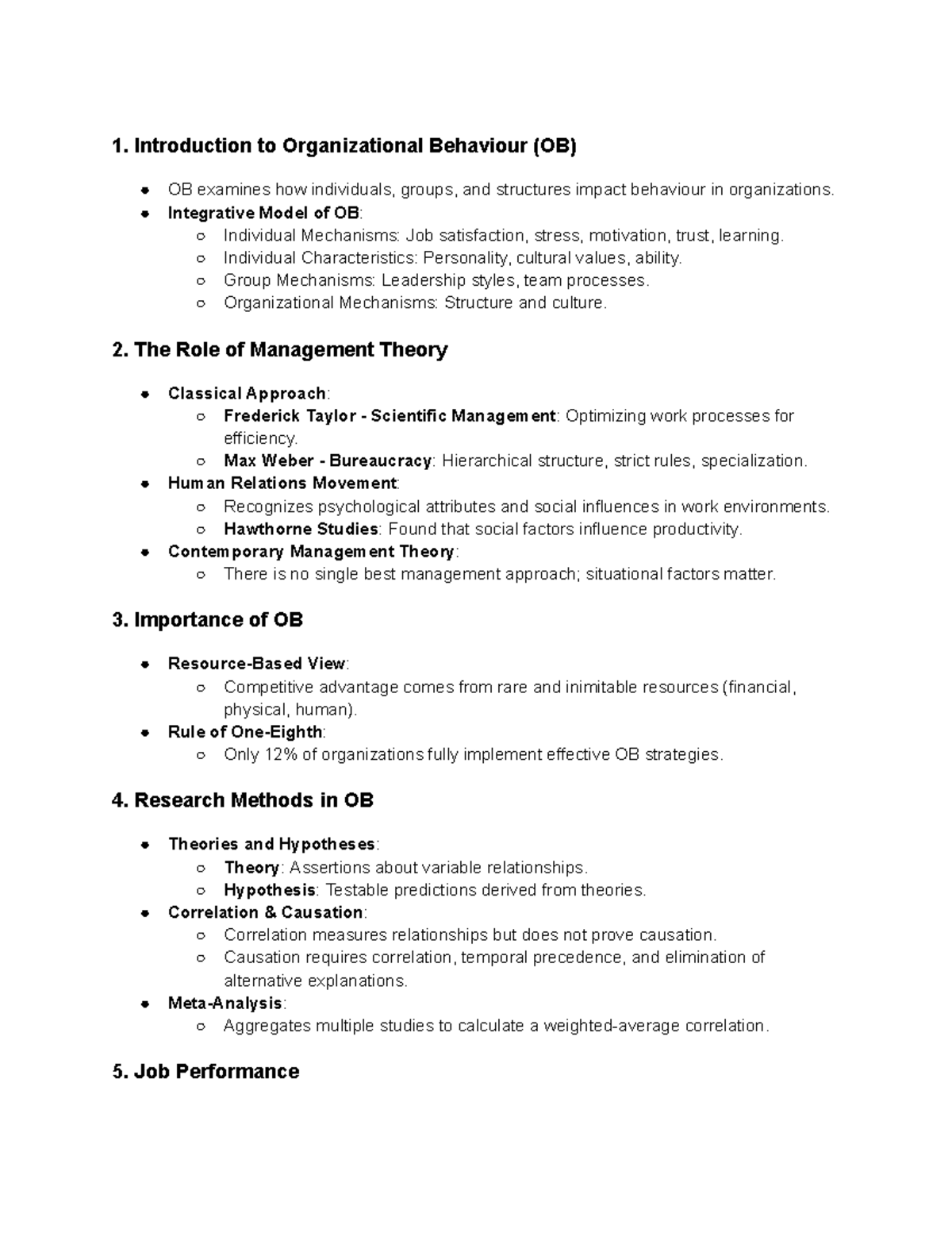 OB Review Slides Notes: Understanding Organizational Behaviour Concepts ...