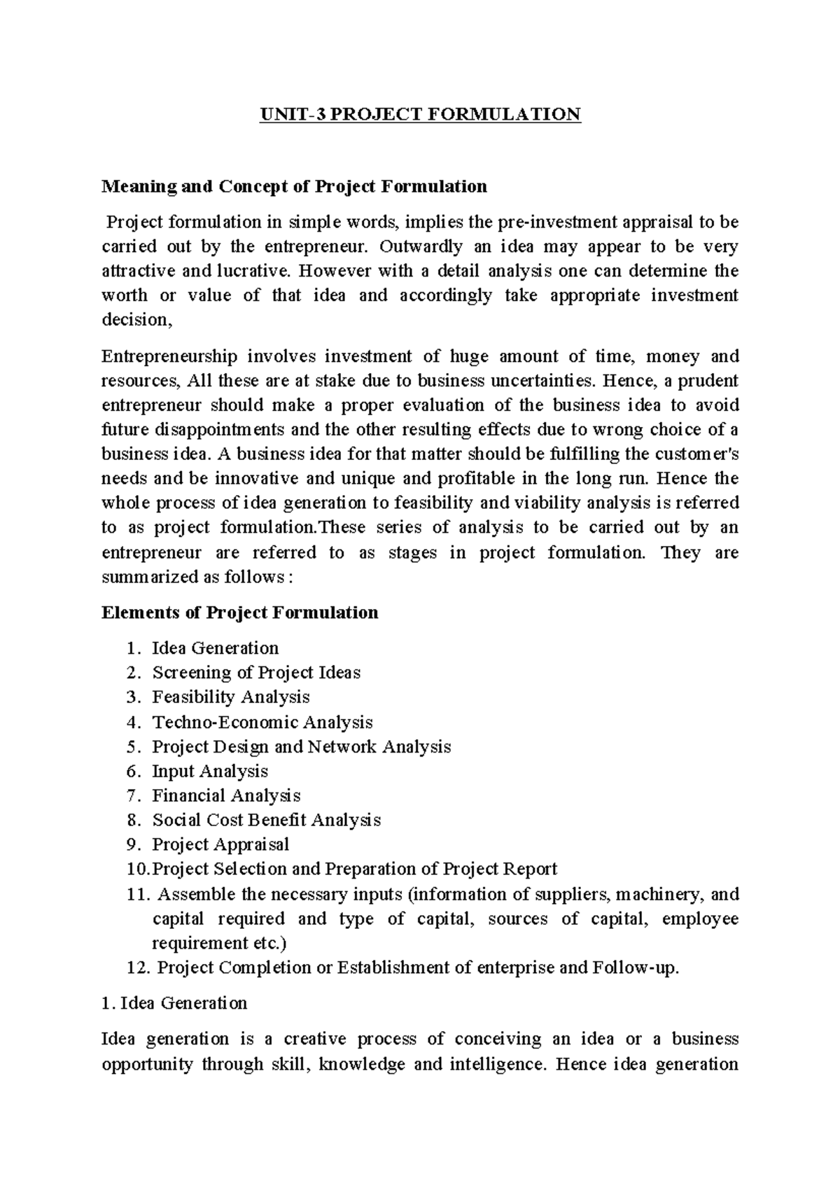 Unit 3 Project Formulation Notes: A Comprehensive Guide - Studocu