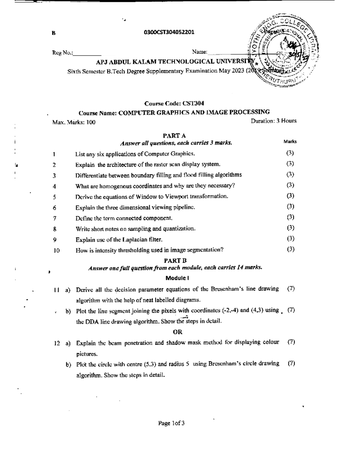 CST304 Computer Graphics & Image Processing - May 2023 Exam Guide - Studocu