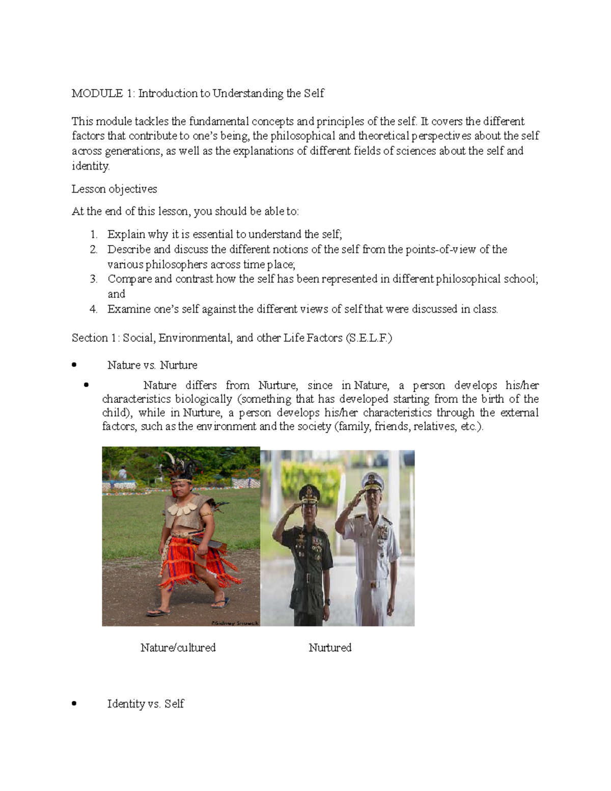 Module 1 Understanding the Self - MODULE 1: Introduction to ...