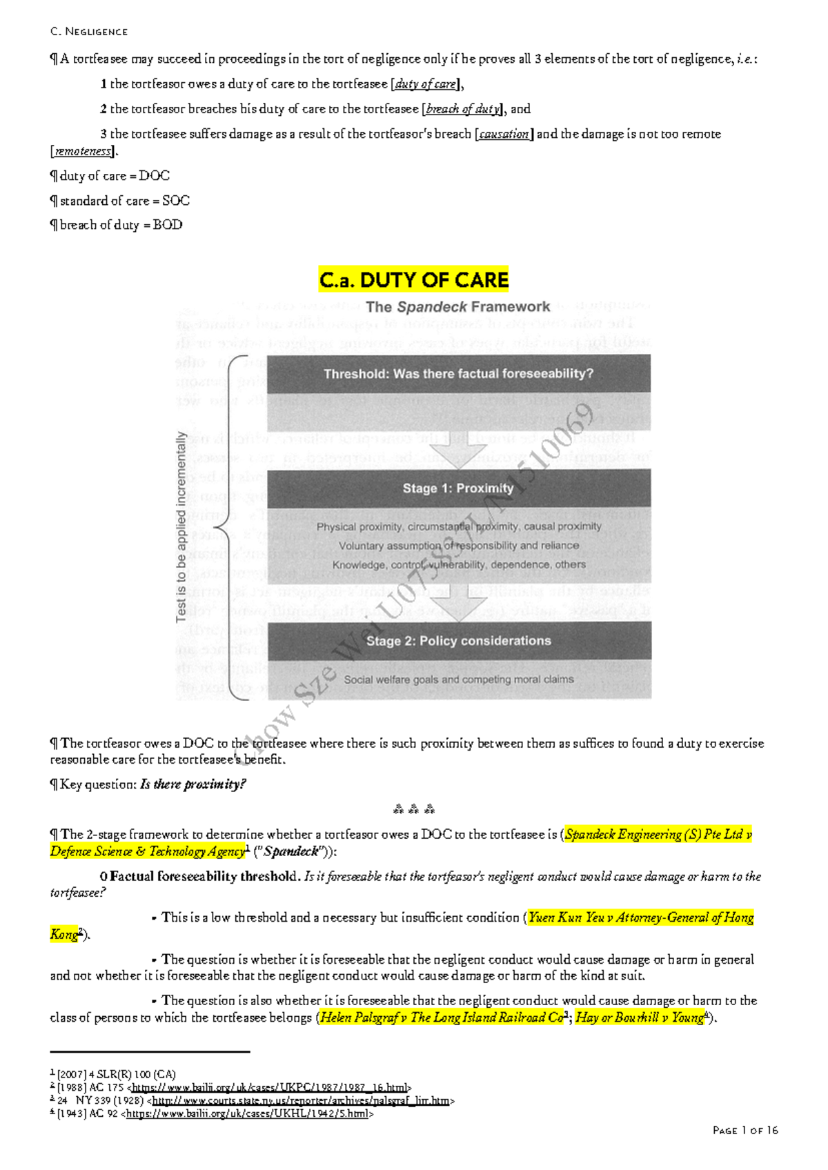 BUS205 2020 07 - Tort of Negligence Notes and Duty of Care Analysis ...