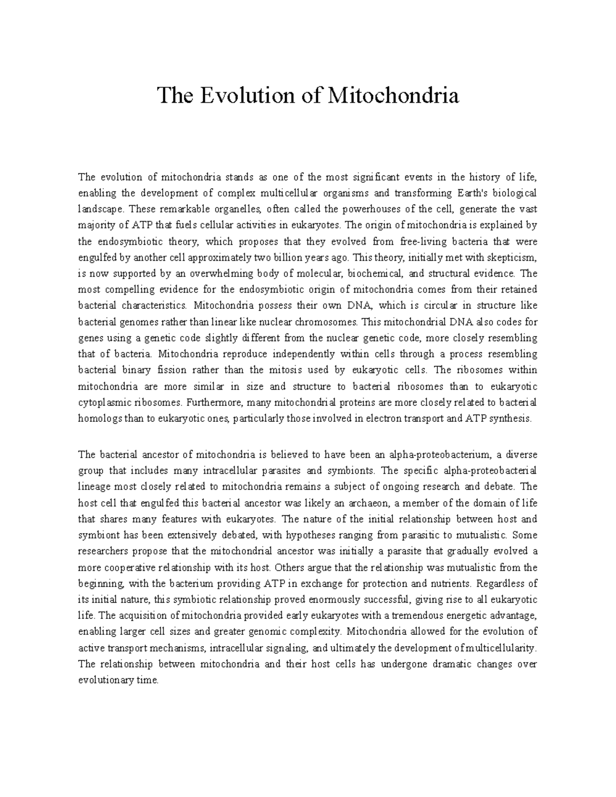 The Evolution of Mitochondria: Insights into Eukaryotic Life - Studocu