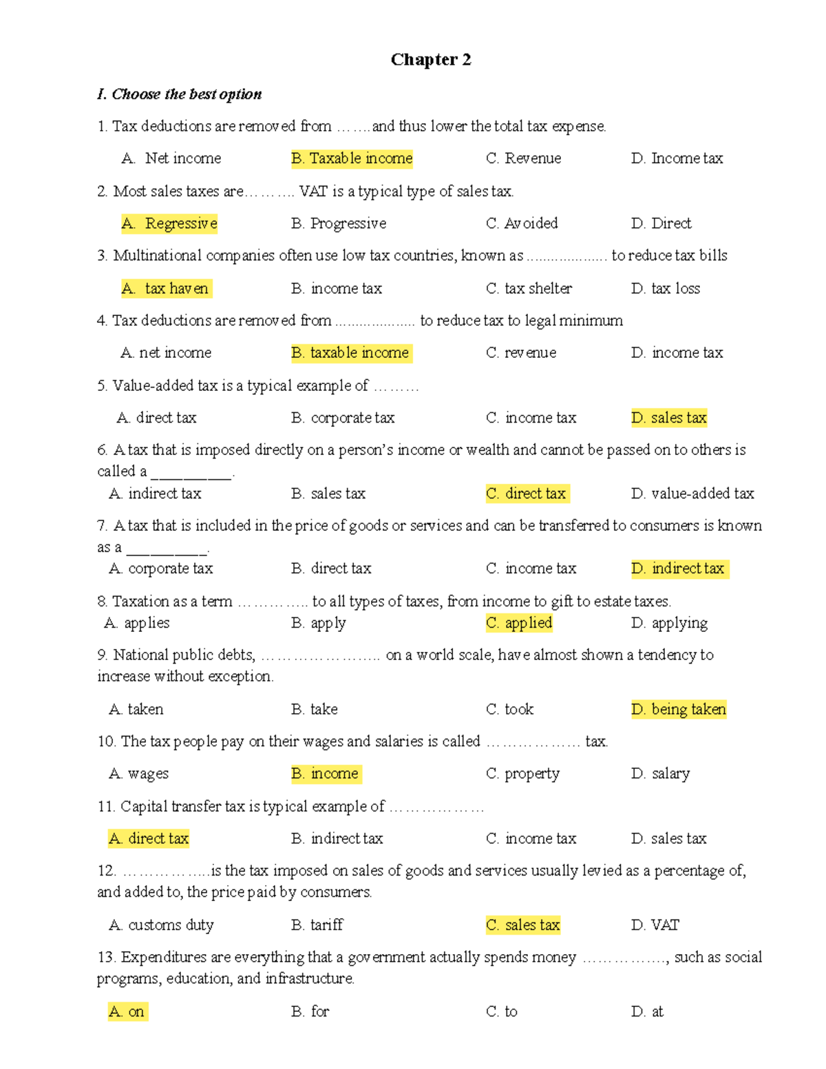 Chapter 2: Tax Concepts and Definitions Revision (Course Code: Đáp ...