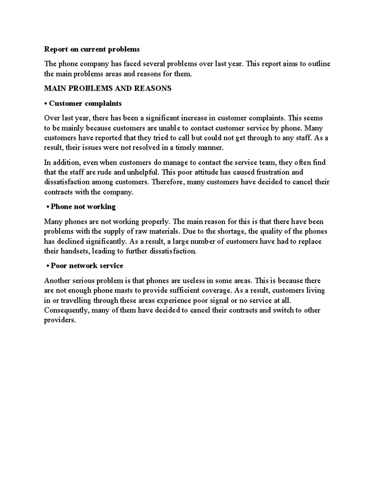 Report on Current Issues Faced by the Phone Company - Studocu
