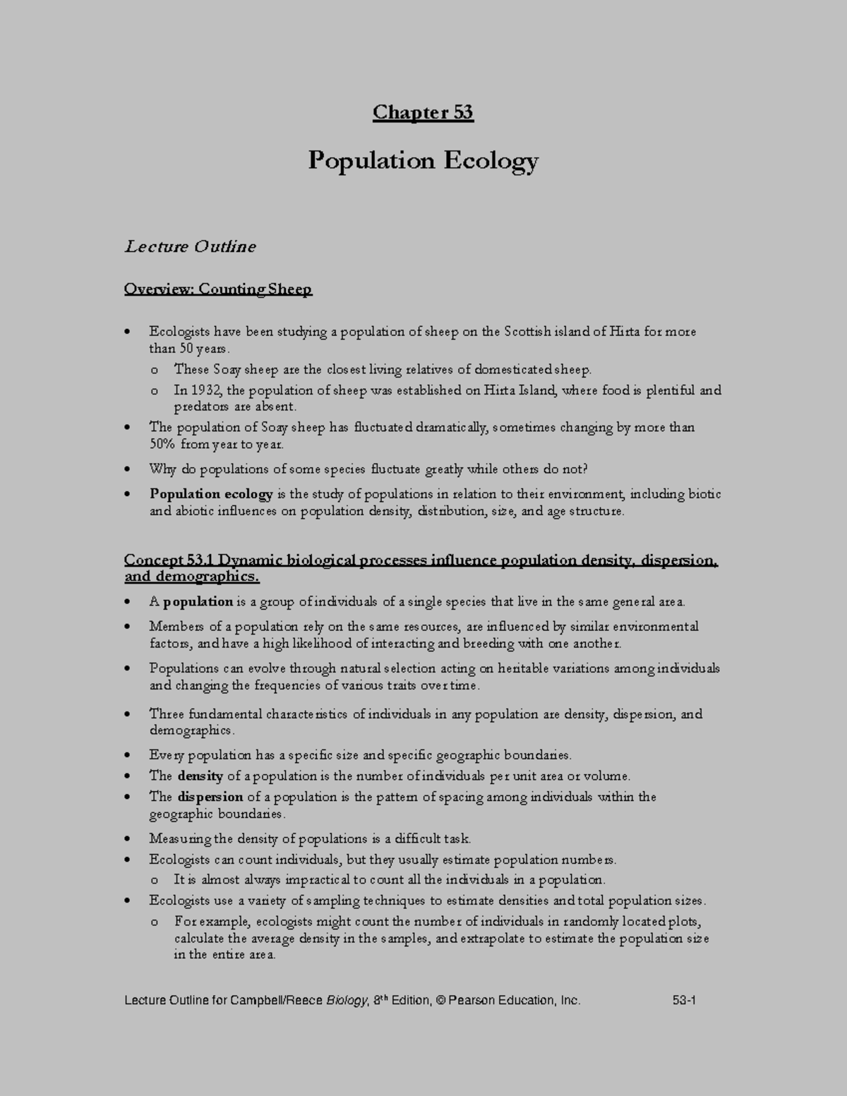Population Ecology - Chapter 53 Lecture Notes and Key Concepts - Studocu